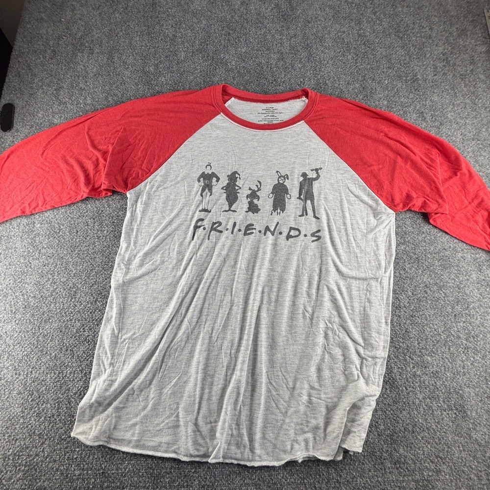 Friends TV Show Holiday Character Graphic Baseball Raglan Shirt XL Grey Red